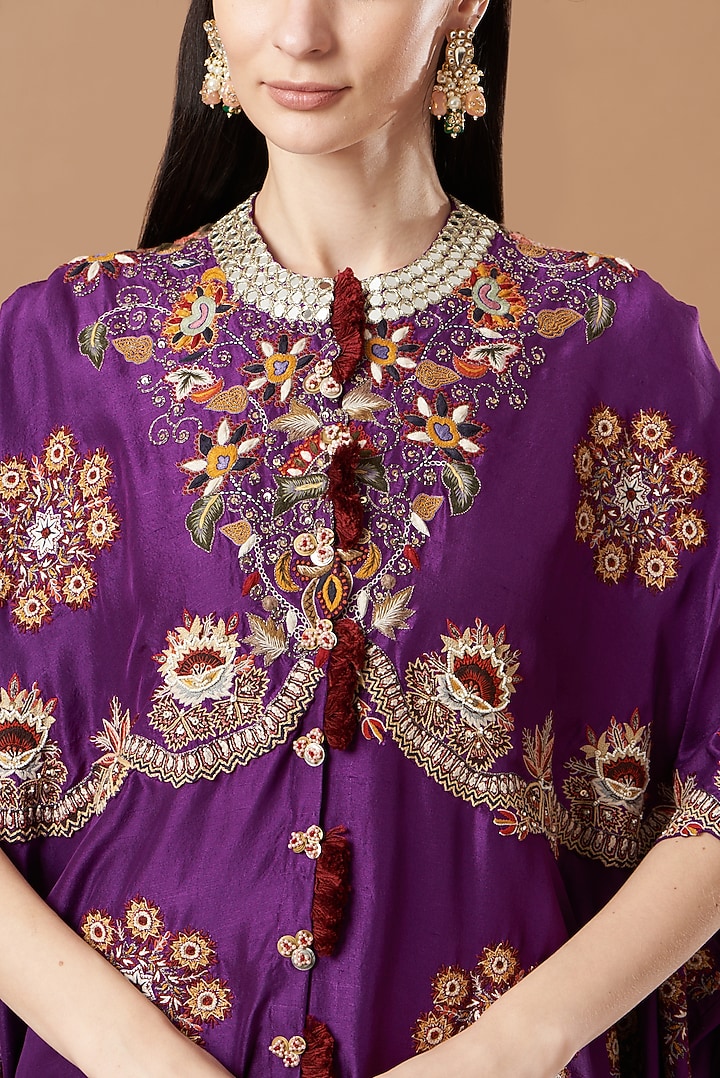 Purple Dupion Silk Embroidered Cape Set by Minaxi Dadoo at Pernia's Pop Up Shop