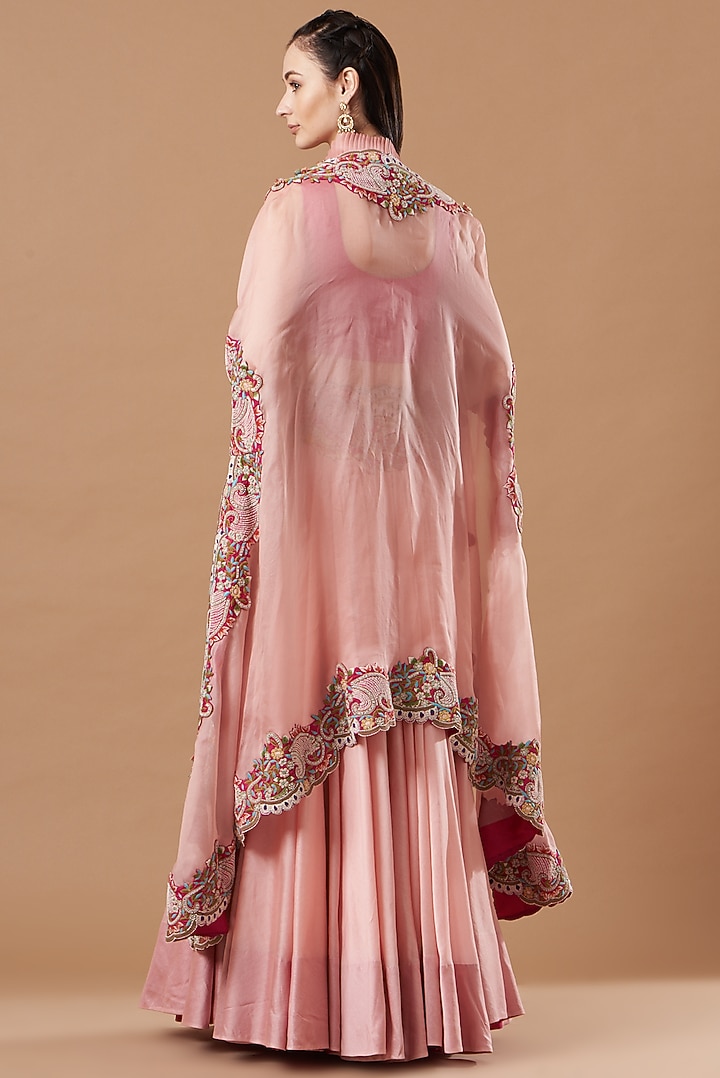 Pink Organza Embroidered Cape Set by Minaxi Dadoo at Pernia's Pop Up Shop