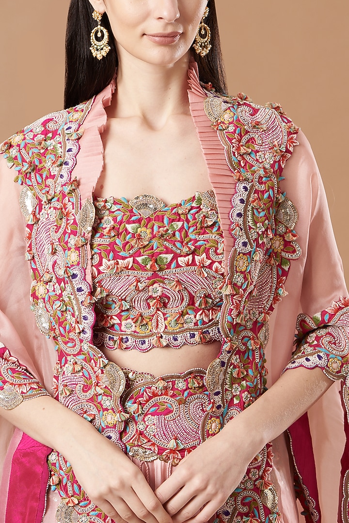 Pink Organza Embroidered Cape Set by Minaxi Dadoo at Pernia's Pop Up Shop
