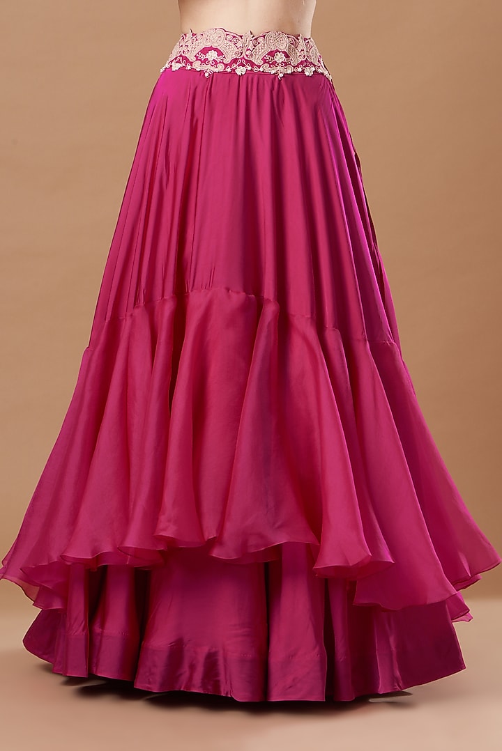 Fuchsia Organza Embroidered Cape Set by Minaxi Dadoo at Pernia's Pop Up Shop
