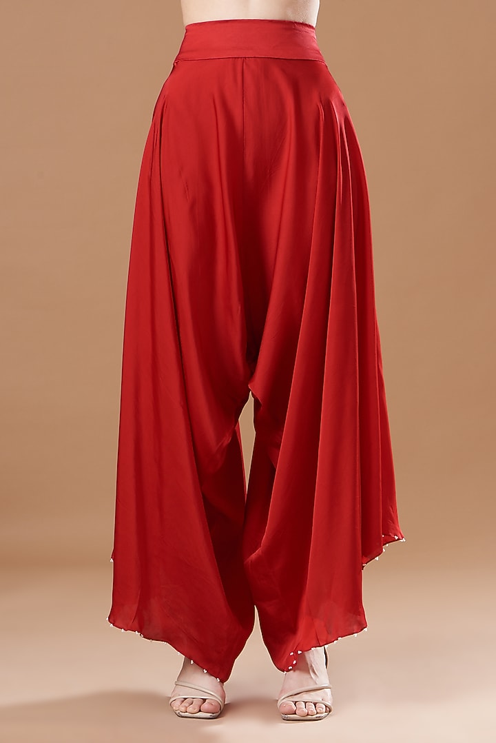 Red Dupion Embroidered Kurta Set by Minaxi Dadoo at Pernia's Pop Up Shop