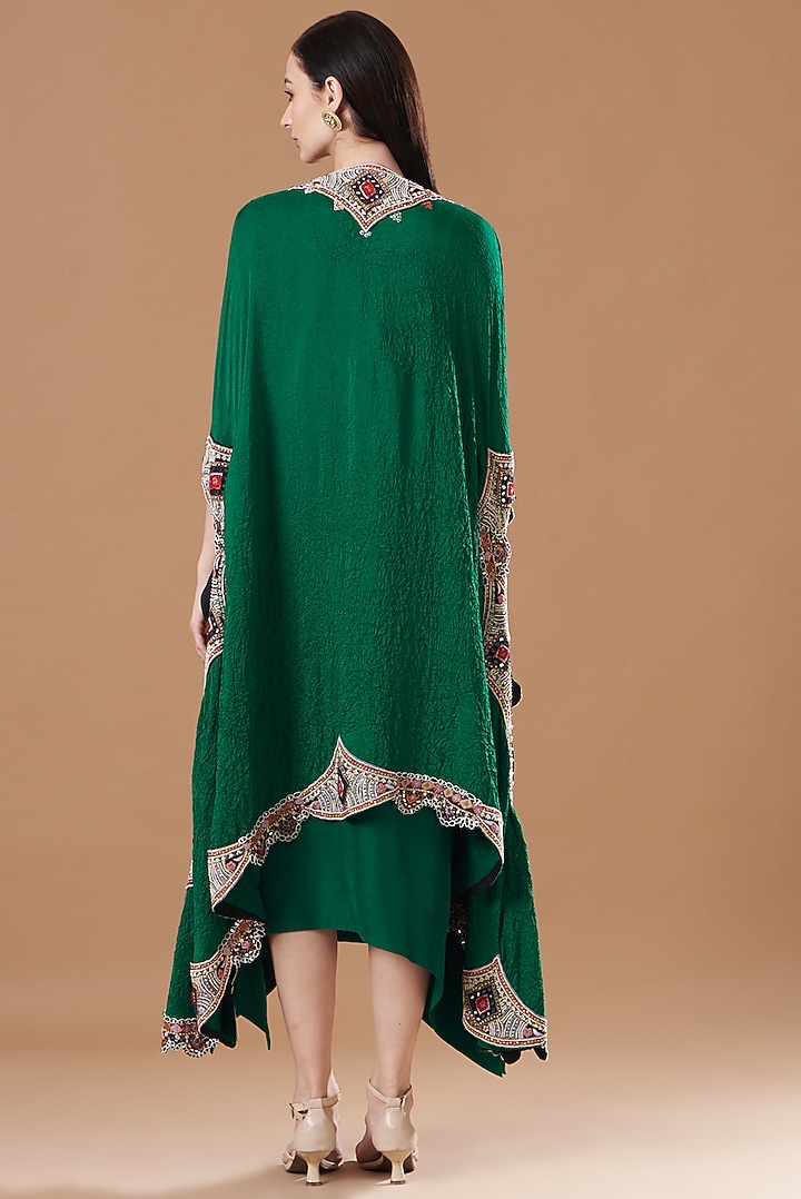 Green Crushed Dupion Embroidered Jacket Party Wear Dress by Minaxi Dadoo at Pernia's Pop Up Shop
