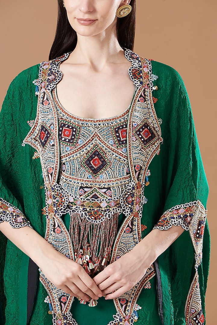 Green Crushed Dupion Embroidered Jacket Party Wear Dress by Minaxi Dadoo at Pernia's Pop Up Shop