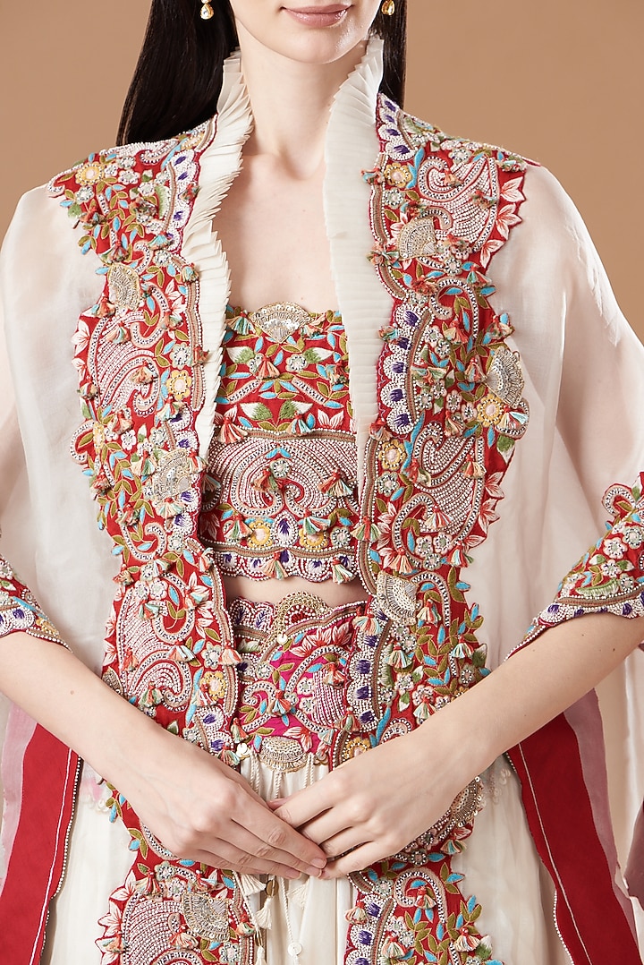 Ivory Chanderi Jacket Bridal Lehenga Set by Minaxi Dadoo at Pernia's Pop Up Shop