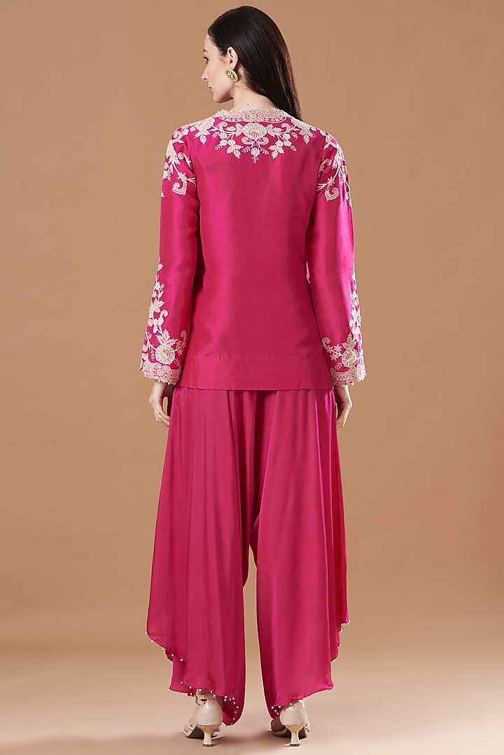 Rani Pink Dupion Embroidered Kurta Set by Minaxi Dadoo at Pernia's Pop Up Shop