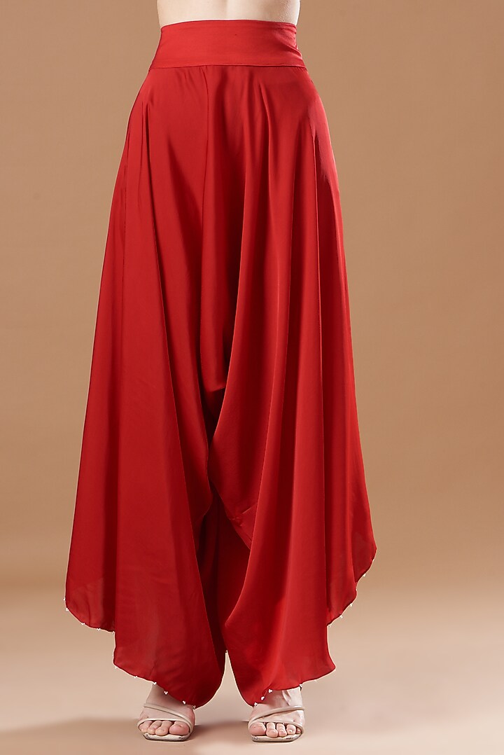 Red Dupion Embroidered Cape Set by Minaxi Dadoo at Pernia's Pop Up Shop
