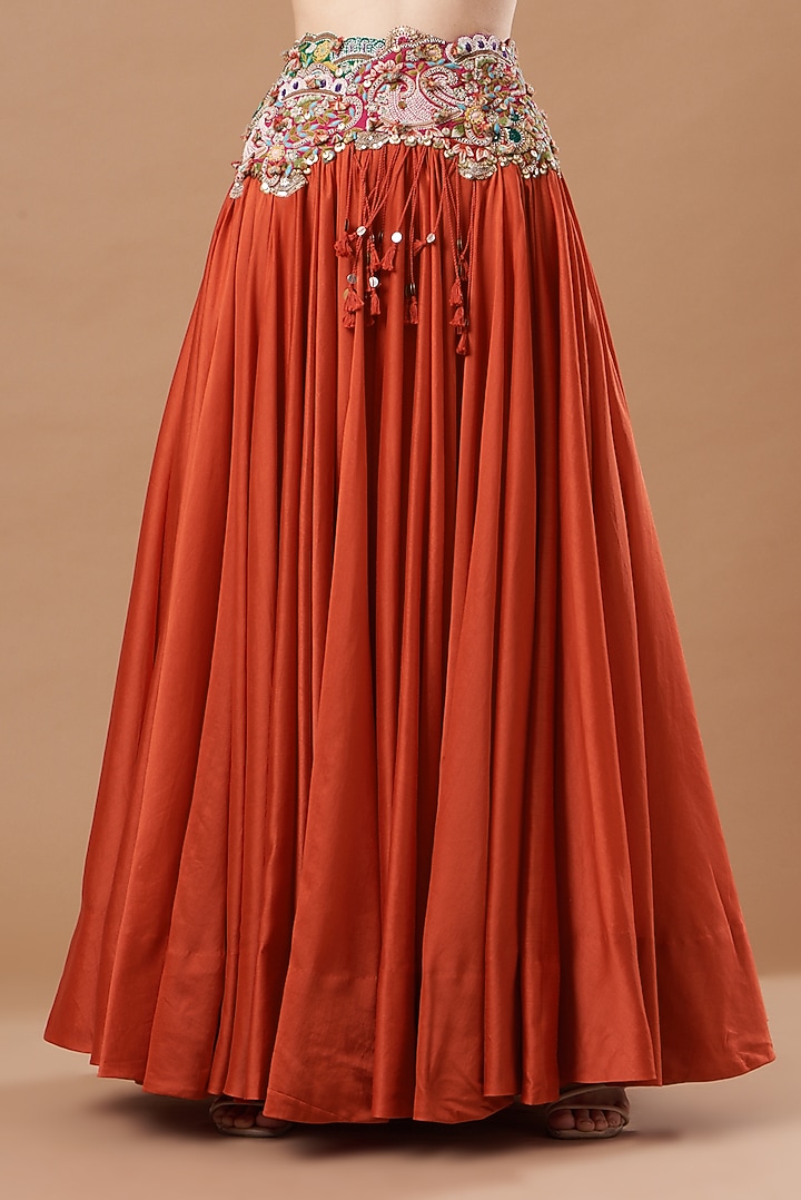 Rust Orange Organza Embroidered Cape Set by Minaxi Dadoo at Pernia's Pop Up Shop