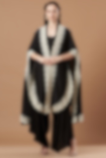 Black Dupion Silk Embroidered Cape Set by Minaxi Dadoo at Pernia's Pop Up Shop