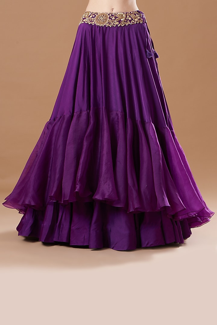 Purple Silk & Organza Embroidered Jacket Bridal Lehenga Set by Minaxi Dadoo at Pernia's Pop Up Shop