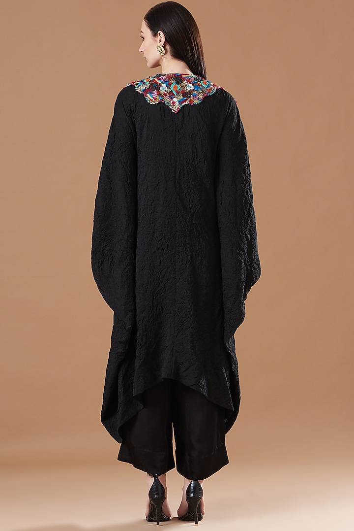 Black Crushed Dupion Kaftan Set by Minaxi Dadoo at Pernia's Pop Up Shop