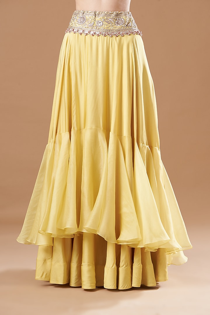 Yellow Satin & Organza Embroidered Jacket Bridal Lehenga Set by Minaxi Dadoo at Pernia's Pop Up Shop