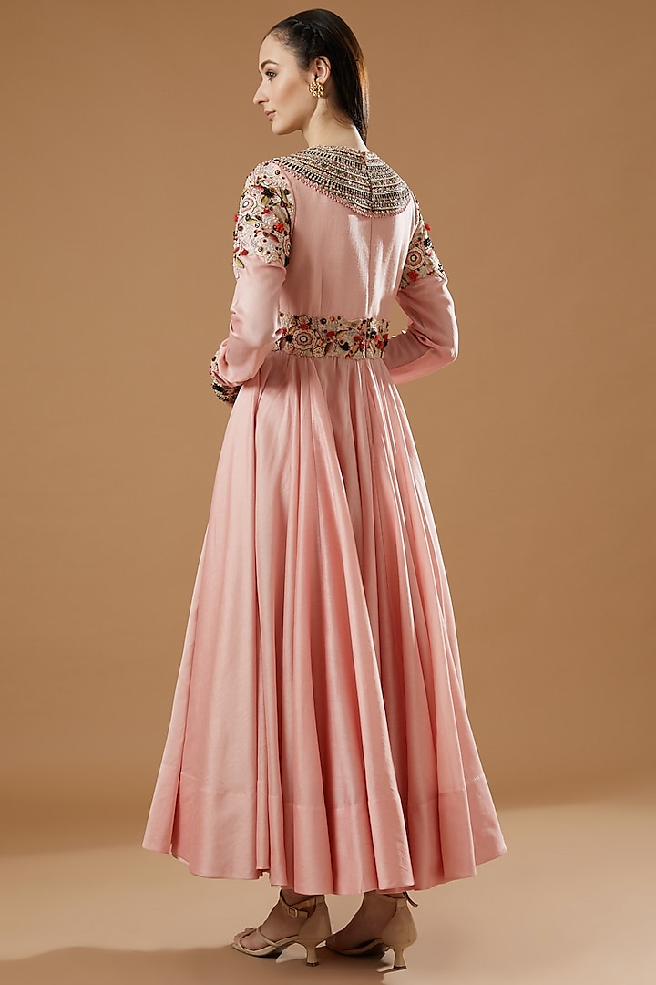 Pink Chanderi Embroidered Bridal Anarkali Set by Minaxi Dadoo at Pernia's Pop Up Shop