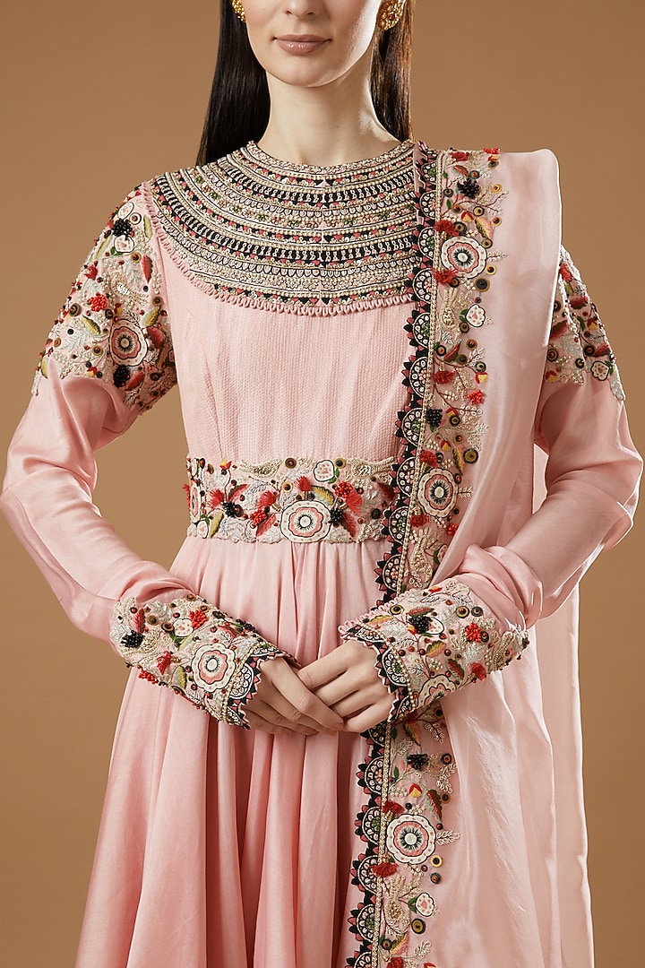Pink Chanderi Embroidered Bridal Anarkali Set by Minaxi Dadoo at Pernia's Pop Up Shop