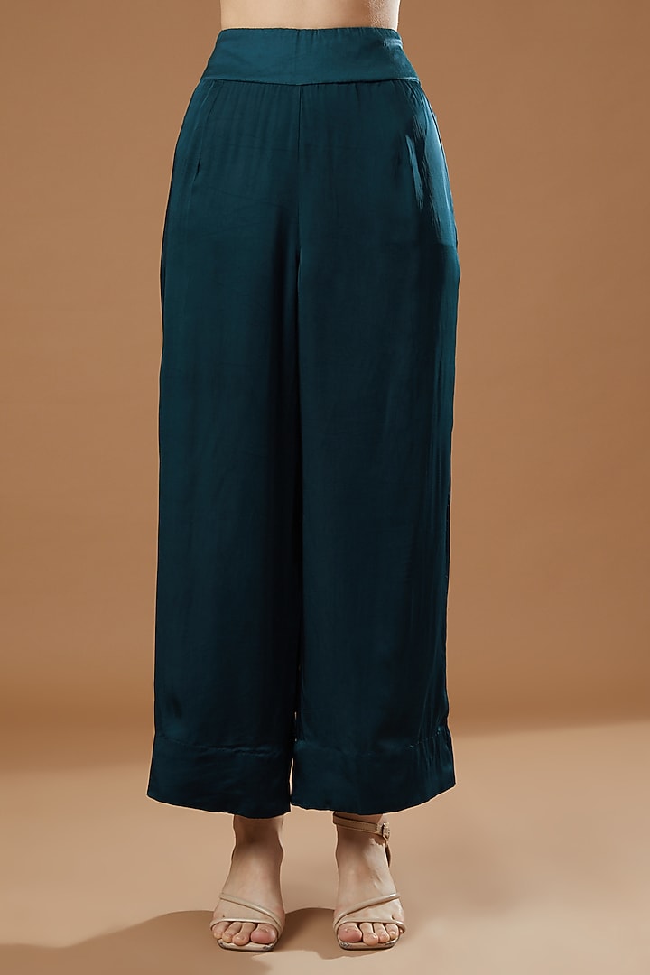 Peacock Blue Crushed Dupion Embroidered Kaftan Set by Minaxi Dadoo at Pernia's Pop Up Shop