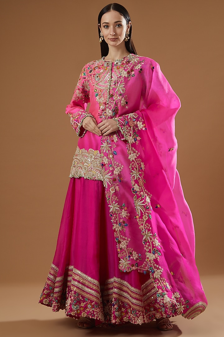 Candy Pink Embroidered Bridal Sharara Set by Minaxi Dadoo at Pernia's Pop Up Shop