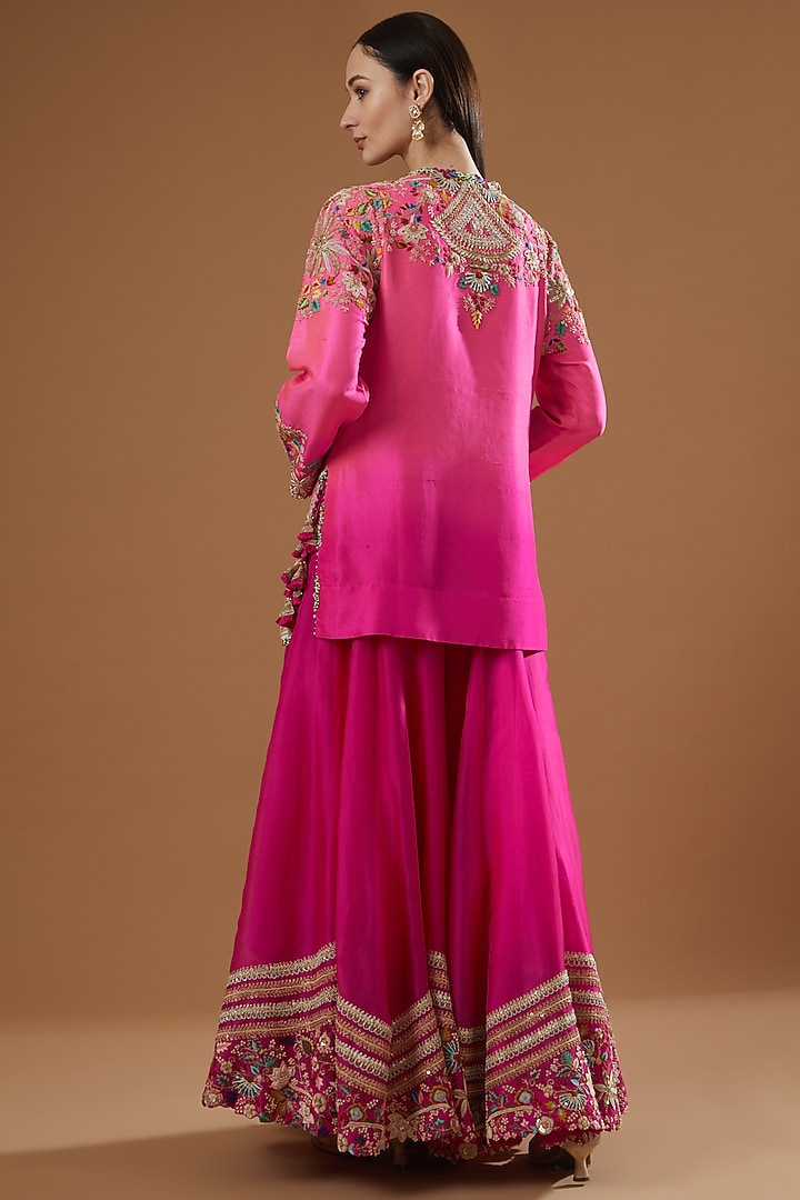 Candy Pink Embroidered Bridal Sharara Set by Minaxi Dadoo at Pernia's Pop Up Shop