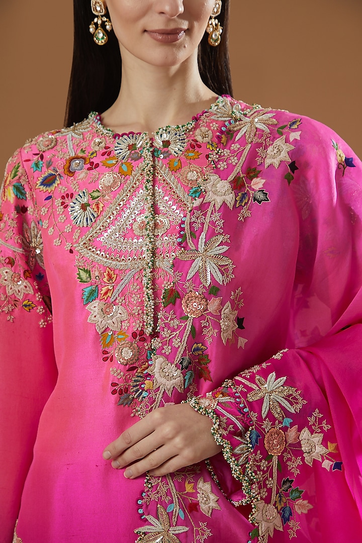 Candy Pink Embroidered Bridal Sharara Set by Minaxi Dadoo at Pernia's Pop Up Shop