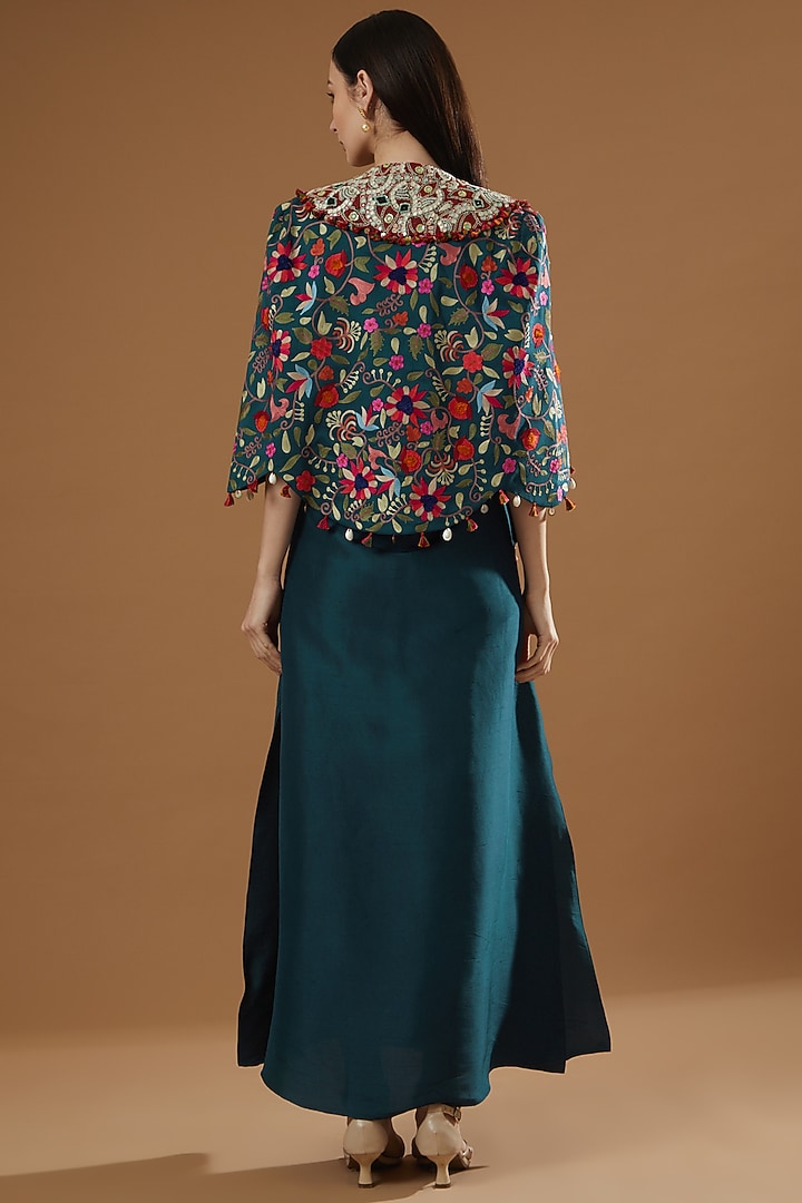 Peacock Blue Dupion Jacket Party Wear Dress by Minaxi Dadoo at Pernia's Pop Up Shop