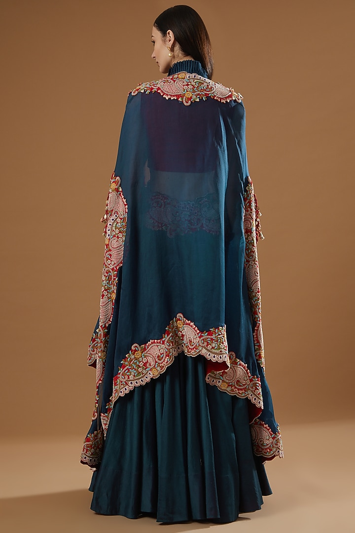 Blue Chanderi Jacket Bridal Lehenga Set by Minaxi Dadoo at Pernia's Pop Up Shop