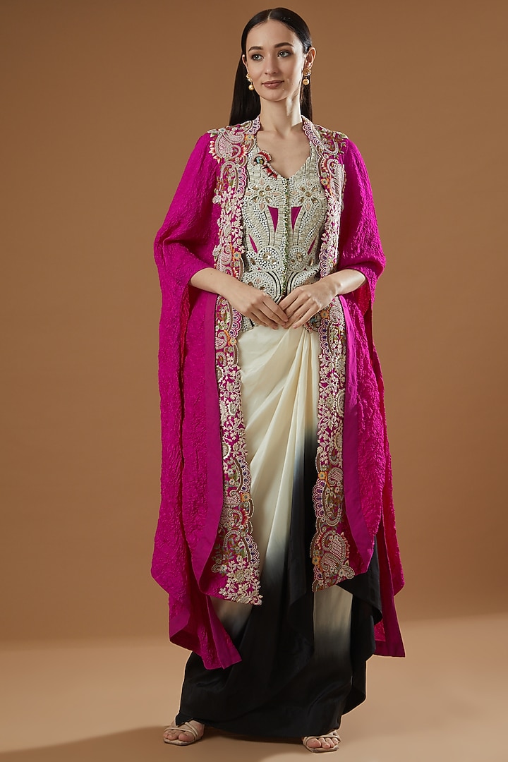 Rani Pink Dupion Butterfly Cape Set by Minaxi Dadoo at Pernia's Pop Up Shop