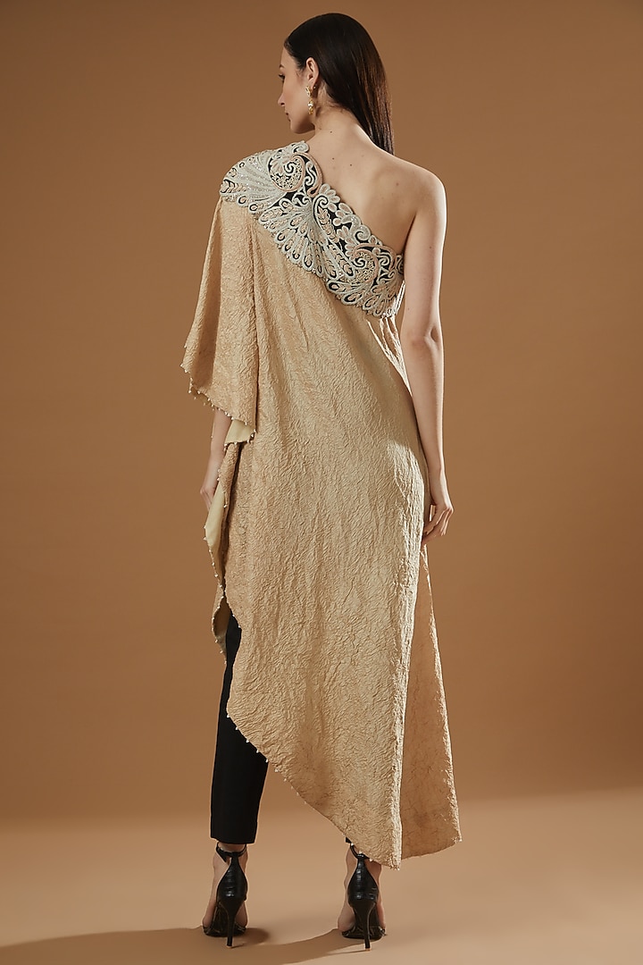 Beige Dupion Off Shoulder Tunic Set by Minaxi Dadoo at Pernia's Pop Up Shop