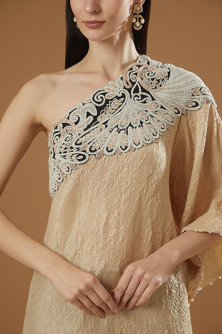 Beige Dupion Off Shoulder Tunic Set by Minaxi Dadoo at Pernia's Pop Up Shop