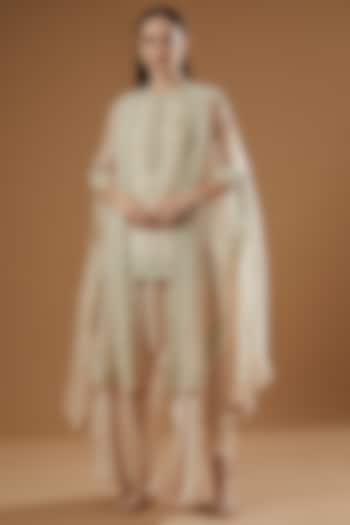 Beige Dupion Scalloped Cape Set by Minaxi Dadoo at Pernia's Pop Up Shop