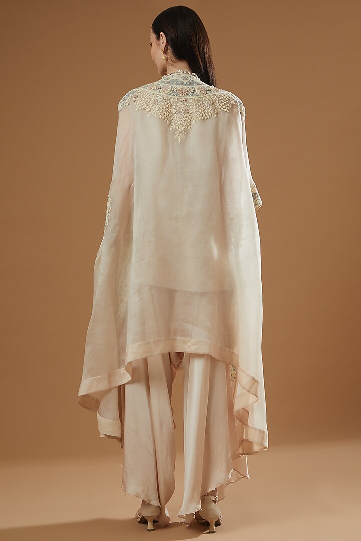 Beige Dupion Scalloped Cape Set by Minaxi Dadoo at Pernia's Pop Up Shop