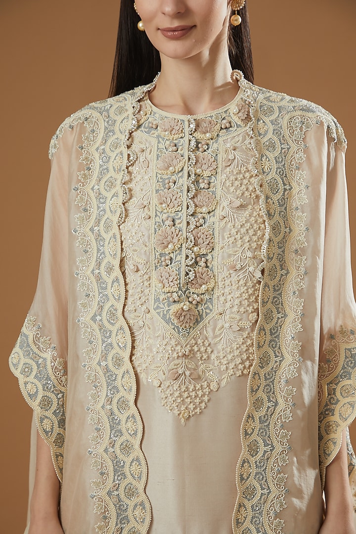 Beige Dupion Scalloped Cape Set by Minaxi Dadoo at Pernia's Pop Up Shop