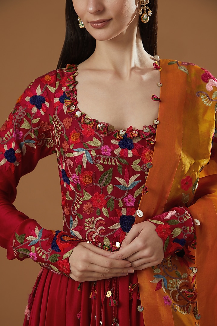 Red Chanderi Bridal Anarkali Set by Minaxi Dadoo at Pernia's Pop Up Shop