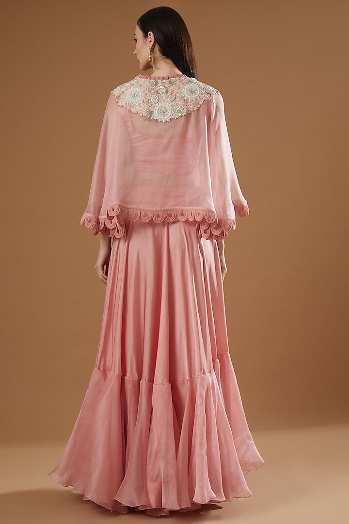 Pink Organza Two-Tiered Skirt Set by Minaxi Dadoo at Pernia's Pop Up Shop
