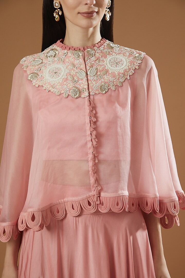 Pink Organza Two-Tiered Skirt Set by Minaxi Dadoo at Pernia's Pop Up Shop