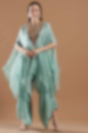 Powder Blue Embroidered Cape Set by Minaxi Dadoo at Pernia's Pop Up Shop