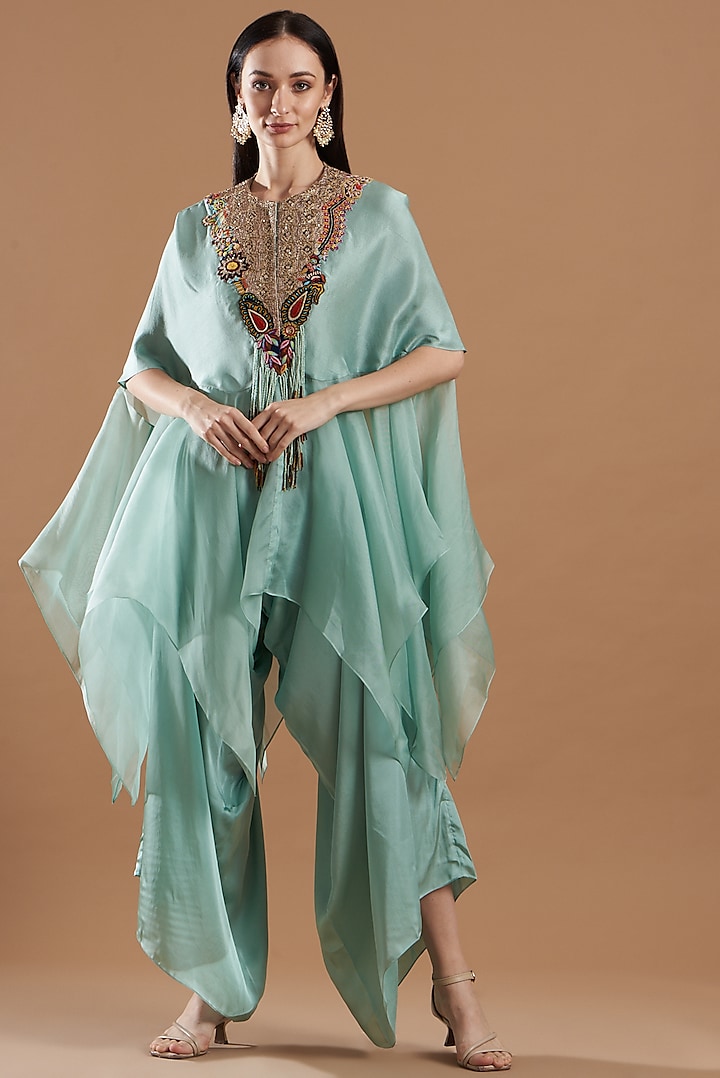 Powder Blue Embroidered Cape Set by Minaxi Dadoo at Pernia's Pop Up Shop