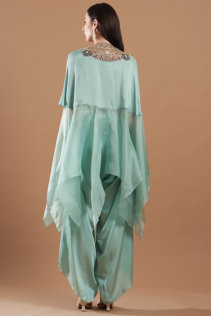 Powder Blue Embroidered Cape Set by Minaxi Dadoo at Pernia's Pop Up Shop