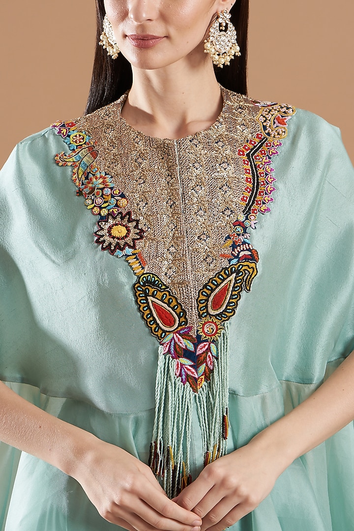 Powder Blue Embroidered Cape Set by Minaxi Dadoo at Pernia's Pop Up Shop