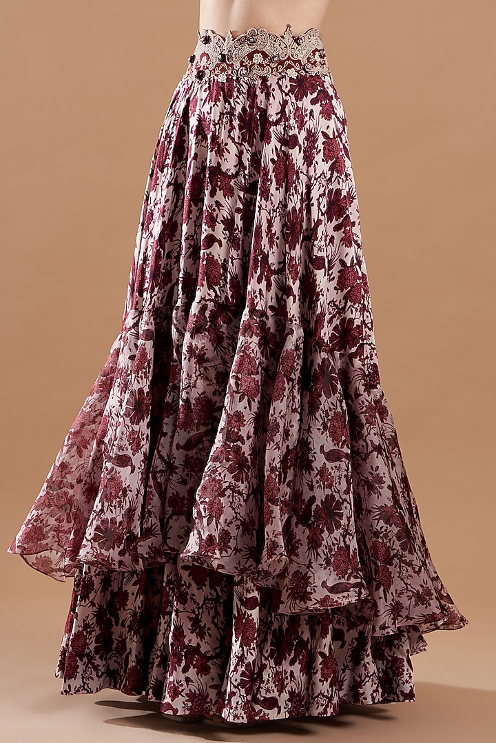 Maroon Organza Embroidered Cape Set by Minaxi Dadoo at Pernia's Pop Up Shop