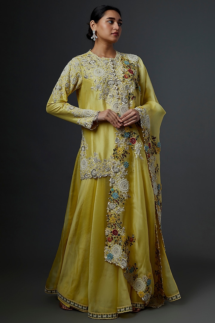 Yellow Organza Bridal Sharara Set by Minaxi Dadoo at Pernia's Pop Up Shop
