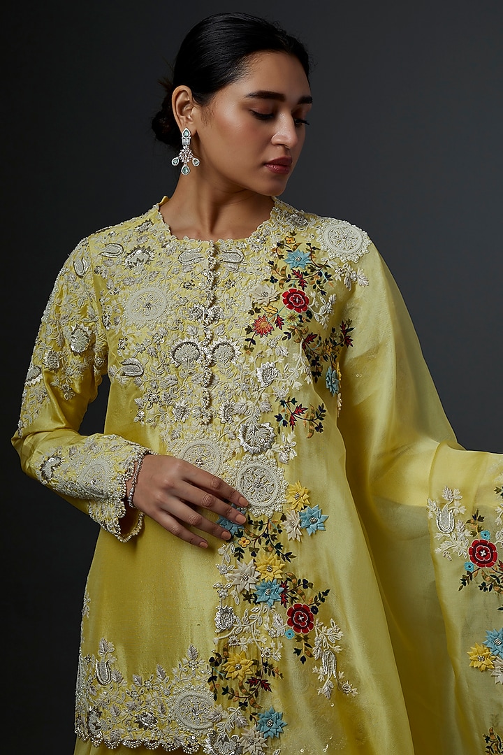 Yellow Organza Bridal Sharara Set by Minaxi Dadoo at Pernia's Pop Up Shop