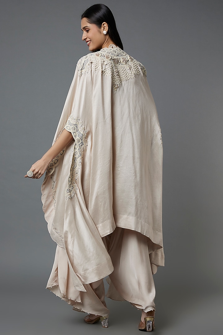 Beige Embroidered Cape Set by Minaxi Dadoo at Pernia's Pop Up Shop