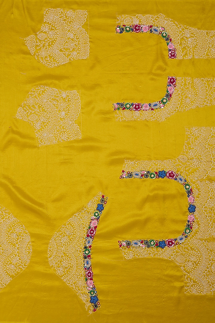 Yellow Dupion Pearl Work Ruffled Reception Saree Set by Minaxi Dadoo at Pernia's Pop Up Shop