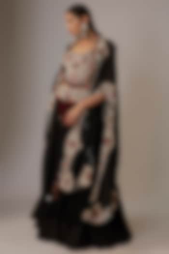 Black Organza & Silk Thread Embroidered Jacket Tiered Bridal Lehenga Set by Minaxi Dadoo at Pernia's Pop Up Shop