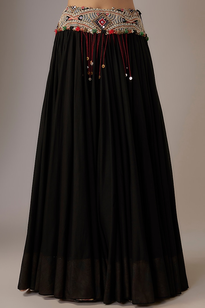 Black Organza & Silk Thread Embroidered Jacket Tiered Bridal Lehenga Set by Minaxi Dadoo at Pernia's Pop Up Shop
