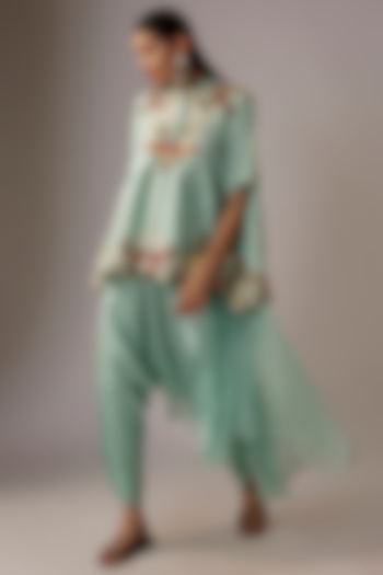 Powder Blue China Dupion Cape Set by Minaxi Dadoo at Pernia's Pop Up Shop