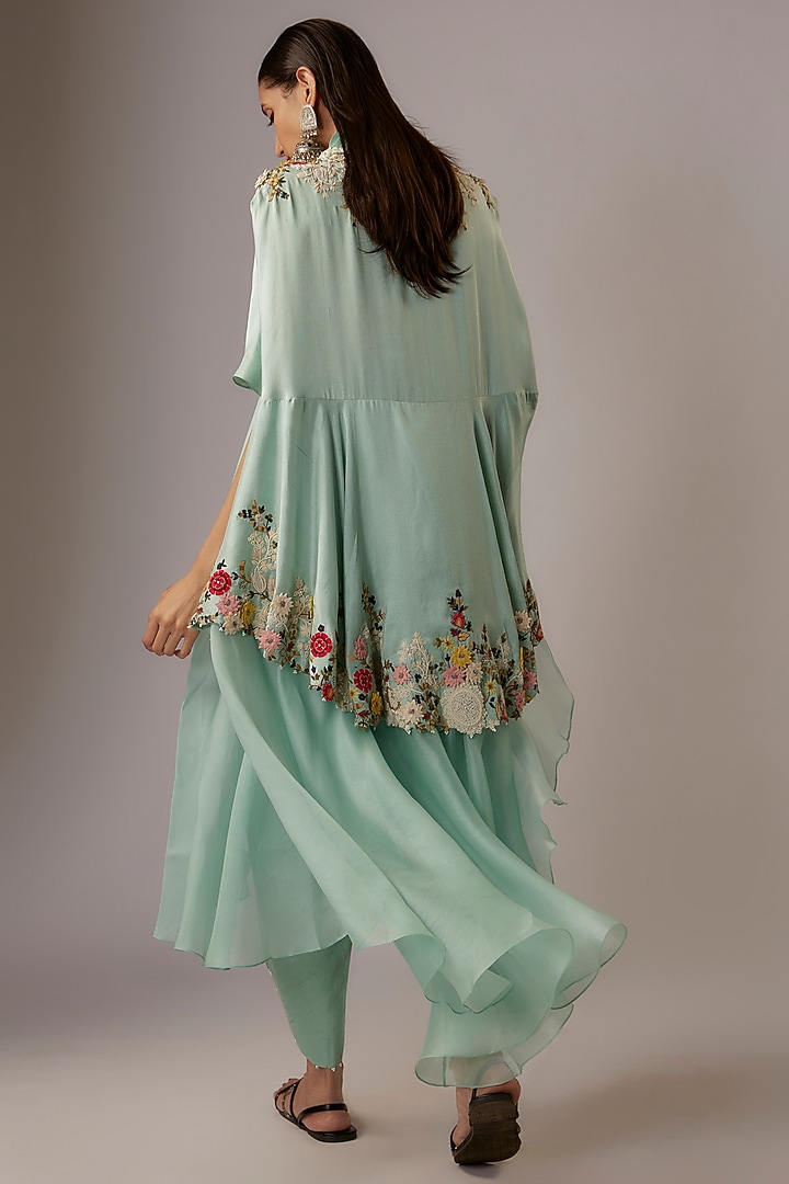 Powder Blue China Dupion Cape Set by Minaxi Dadoo at Pernia's Pop Up Shop