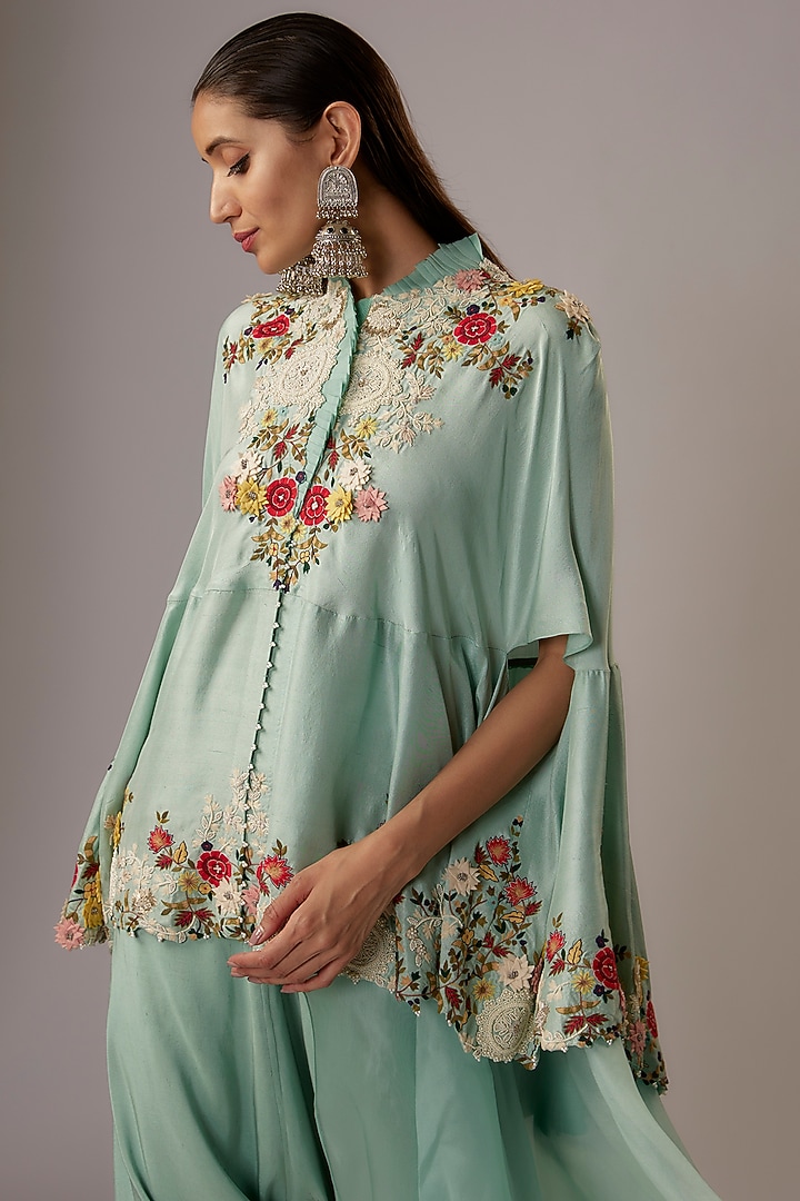 Powder Blue China Dupion Cape Set by Minaxi Dadoo at Pernia's Pop Up Shop