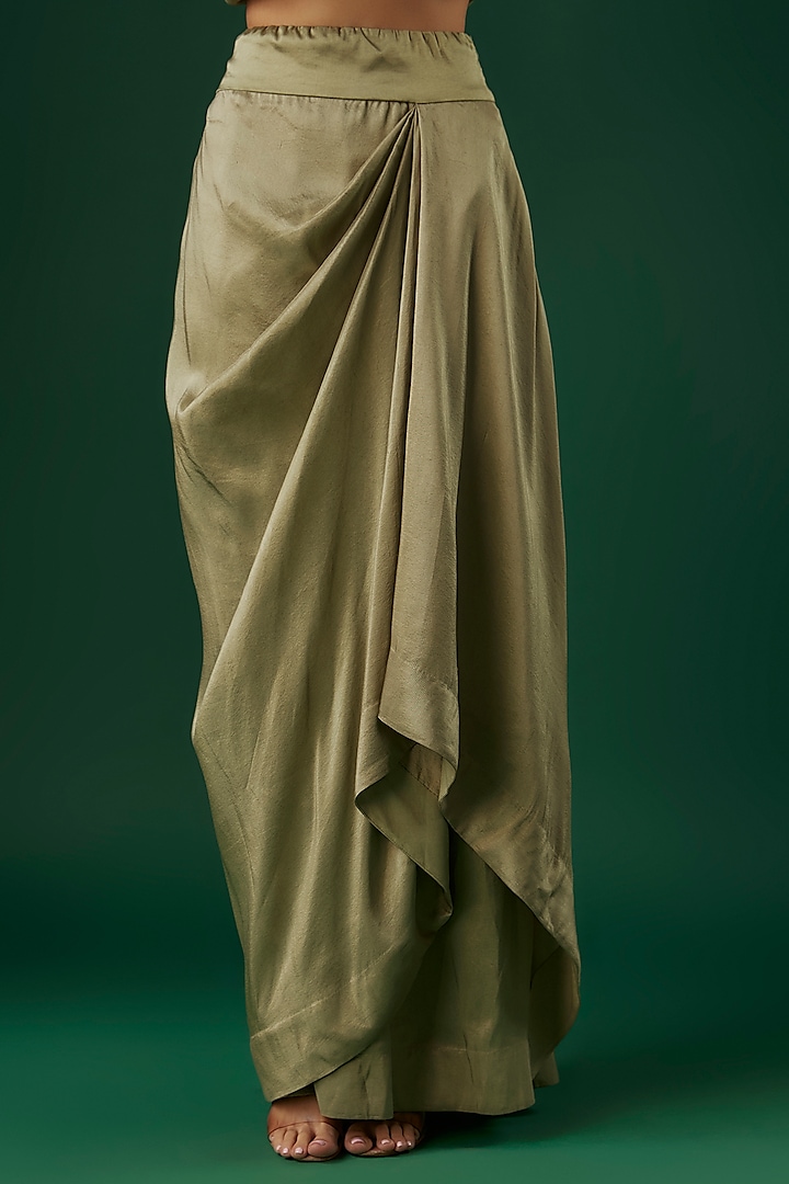 Olive Green Dupion Silk Thread Embroidered Butterfly Cape Set by Minaxi Dadoo at Pernia's Pop Up Shop