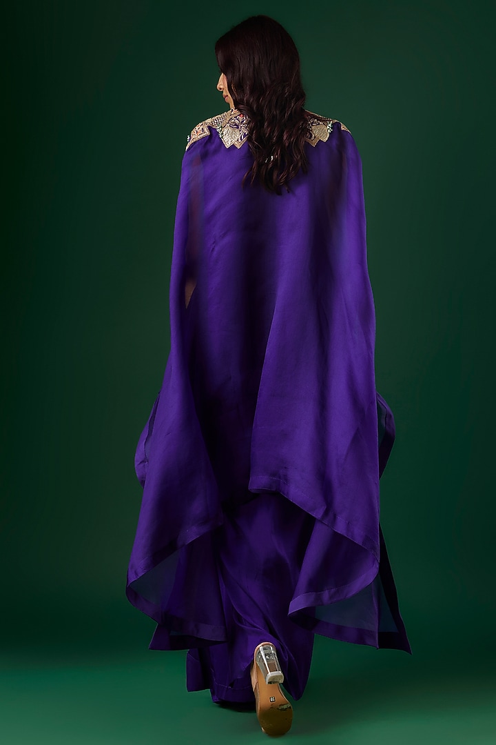 Violet Organza Butterfly Cape Set by Minaxi Dadoo at Pernia's Pop Up Shop