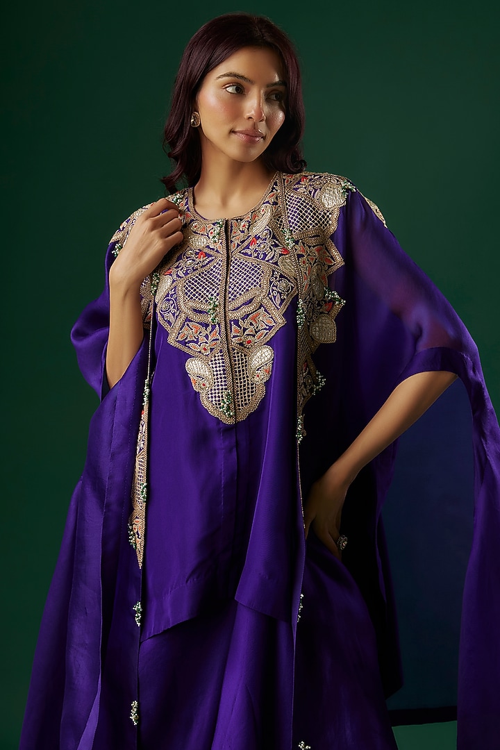 Violet Organza Butterfly Cape Set by Minaxi Dadoo at Pernia's Pop Up Shop