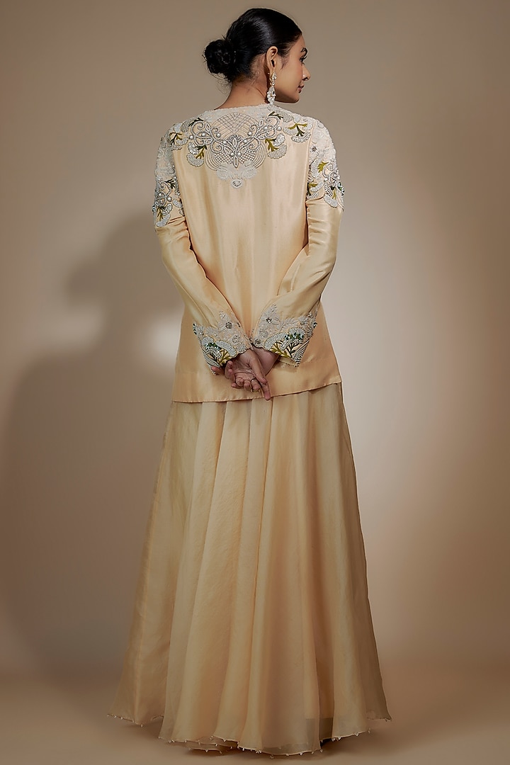 Beige Organza Bridal Sharara Set by Minaxi Dadoo at Pernia's Pop Up Shop